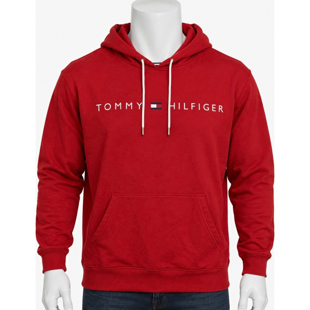TOMMY HILFIGER Men's 3XL Big & Tall Red Pullover Hoodie Fleece Pockets Jacket